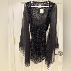 bebe Black Sheer Burnout Silk-blend Velvet Tunic